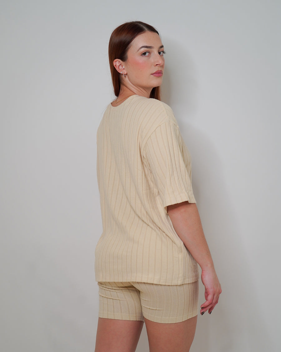She's Comfy Ribbed Set in Cream