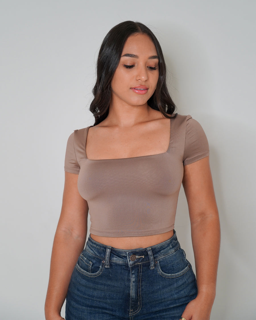 Coffee Date Crop Top in Taupe