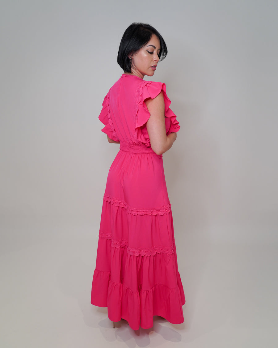 Dahlia Ruffle Sleeve Dress in Fuschia