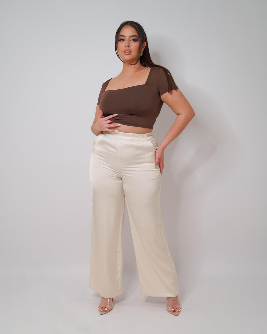 Stephanie Satin Pants in Champagne