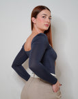 Essential Square Neck Top in Navy